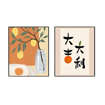 批发新中式餐厅装饰画饭厅背景墙挂画水果饭店餐馆厨房墙面壁画 2套起批图5