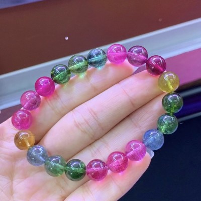天然彩碧玺手链 品质好碧玺手镯 碧玺散珠 零售批发图4