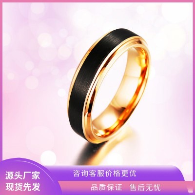 外贸首饰批发 欧美流行钨钢戒指双槽玫瑰金+镶嵌黑色电镀男士戒指图2