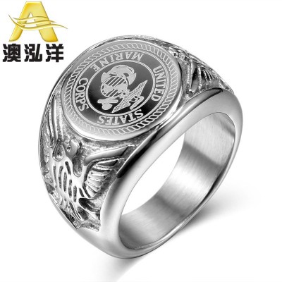 欧美国士兵徽章钛钢戒指 海军陆战队个性金鹰不锈钢戒指男士HZ112图4