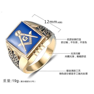欧美时尚宗教钛钢共济会戒指 朋克复古男士不锈钢滴胶戒指HZ055图5