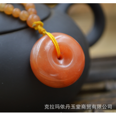 天然新疆玉石正品金丝玉籽料平安扣精品戈壁彩玉平安扣吊坠批发图3