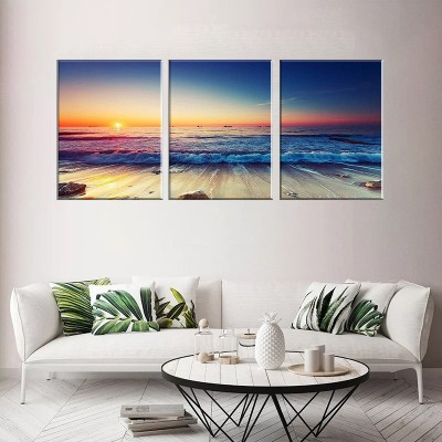 3联外贸,现代夕阳日落海滩图片,帆布装饰画,客厅墙壁挂画,大海, 2副起批图3