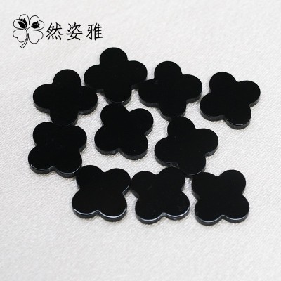 宝石批发幸运四叶草四叶梅花天然黑玛瑙裸石项链手链镶嵌DIY配饰图2