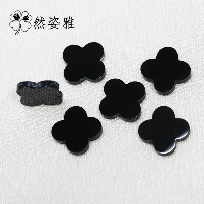 宝石批发幸运四叶草四叶梅花天然黑玛瑙裸石项链手链镶嵌DIY配饰图3