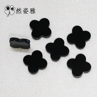 宝石批发幸运四叶草四叶梅花天然黑玛瑙裸石项链手链镶嵌DIY配饰图4
