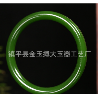 新疆和田菠菜绿碧玉手镯圆条细条菠菜绿细圆条少女款玉手镯子图3