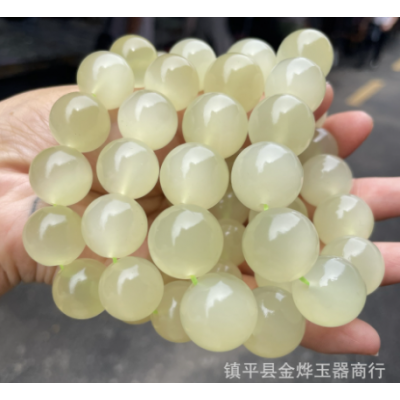 阿富汗玉猫眼青色圆珠手串 108佛珠手链 仿和田玉手链玉器手饰图4