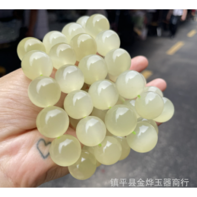 阿富汗玉猫眼青色圆珠手串 108佛珠手链 仿和田玉手链玉器手饰图3