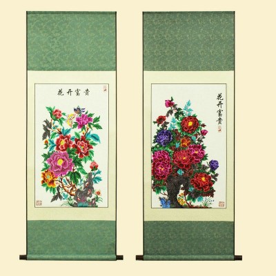 蔚县手工剪纸画批发 客厅装饰植物山水无框画轴 玄关剪纸竖幅挂画 2件起批图4