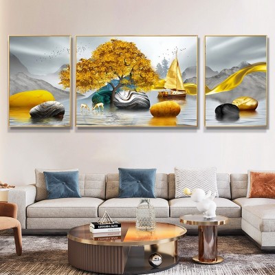 新品晶瓷画客厅三联装饰画现代简约抽象石来运转大气挂画高档京瓷 2幅起批图2