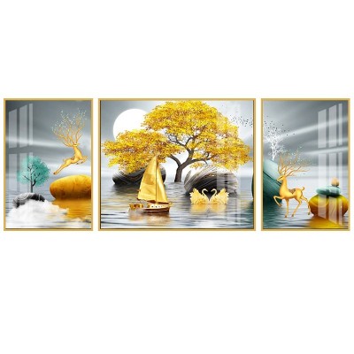 新品晶瓷画客厅三联装饰画现代简约抽象石来运转大气挂画高档京瓷 2幅起批图5