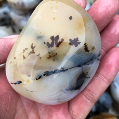 天然水草玛瑙随型手把玩 海洋玉髓手把件 摆件吊坠 原色白纹玛瑙图3