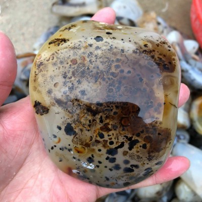 天然水草玛瑙随型手把玩 海洋玉髓手把件 摆件吊坠 原色白纹玛瑙图4