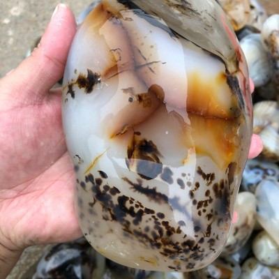 天然水草玛瑙随型手把玩 海洋玉髓手把件 摆件吊坠 原色白纹玛瑙图2