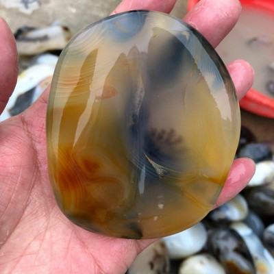 天然水草玛瑙随型手把玩 海洋玉髓手把件 摆件吊坠 原色白纹玛瑙图5