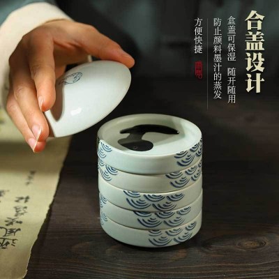 国画调色盘颜料碟陶瓷水彩调色盘国画调色碟子学生绘画用调色瓷盘图5