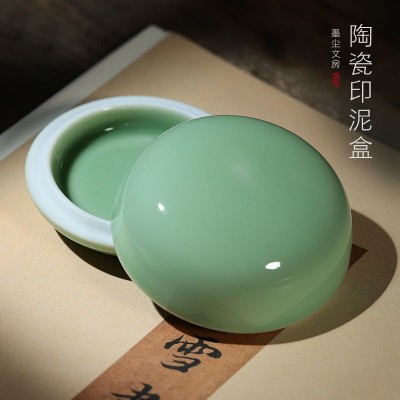 景德镇陶瓷印泥盒仿古风哥窑开片高包印泥盒大号小号便携文房用品图2