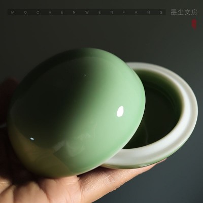 景德镇陶瓷印泥盒仿古风哥窑开片高包印泥盒大号小号便携文房用品图5